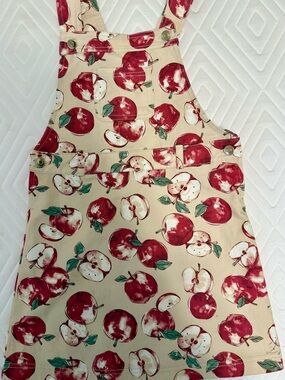 Kids Apple Print Casual Overall Dress - Red on Cream